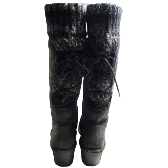 UGG Skylair Black Leather Knit Cuff  back Ties Wedge Heeled Boots Size US 9 - Picture 6 of 16